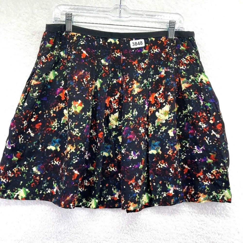 GAP Skirt Womens 12 Black Multicolor Abstract Pleated A Line Mini Rayon